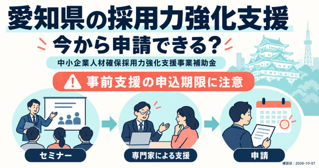 愛知県中小企業人材確保採用力強化支援事業補助金は今から申請できるか（事前支援の申込期限に注意）