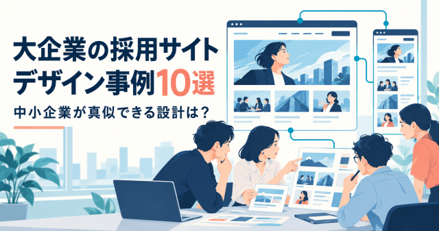【事例10選】大企業の採用サイトデザイン｜中小企業が真似できる設計は？のテーマを表したカバー画像。