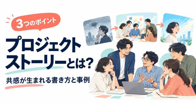 プロジェクトストーリーの意味と共感を生む3つのポイントを表す表紙。