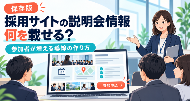 採用サイトの説明会情報に載せる内容と、参加者が増える導線を紹介する表紙。