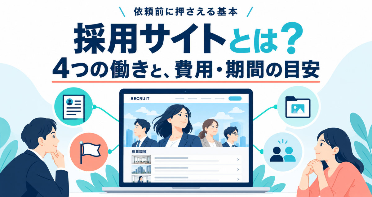 採用サイトの4つの働きと、依頼前に押さえる費用・期間の目安を紹介する表紙。