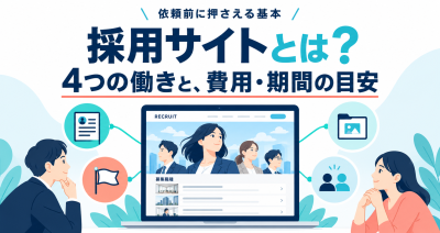採用サイトの4つの働きと、依頼前に押さえる費用・期間の目安を紹介する表紙。
